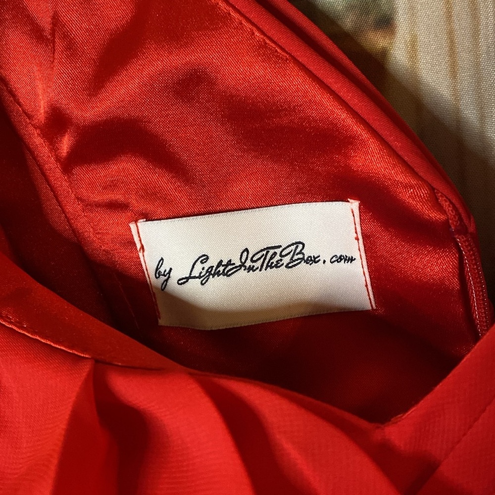 Light in the Box NWOT Formal Prom Dress Red Satin Chiffon Sleeveless Lined - Picture 3 of 6